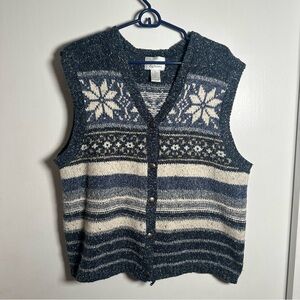 Christopher & Banks Fair Isle Sweater Vest XL Blue Button Front Wool Blend